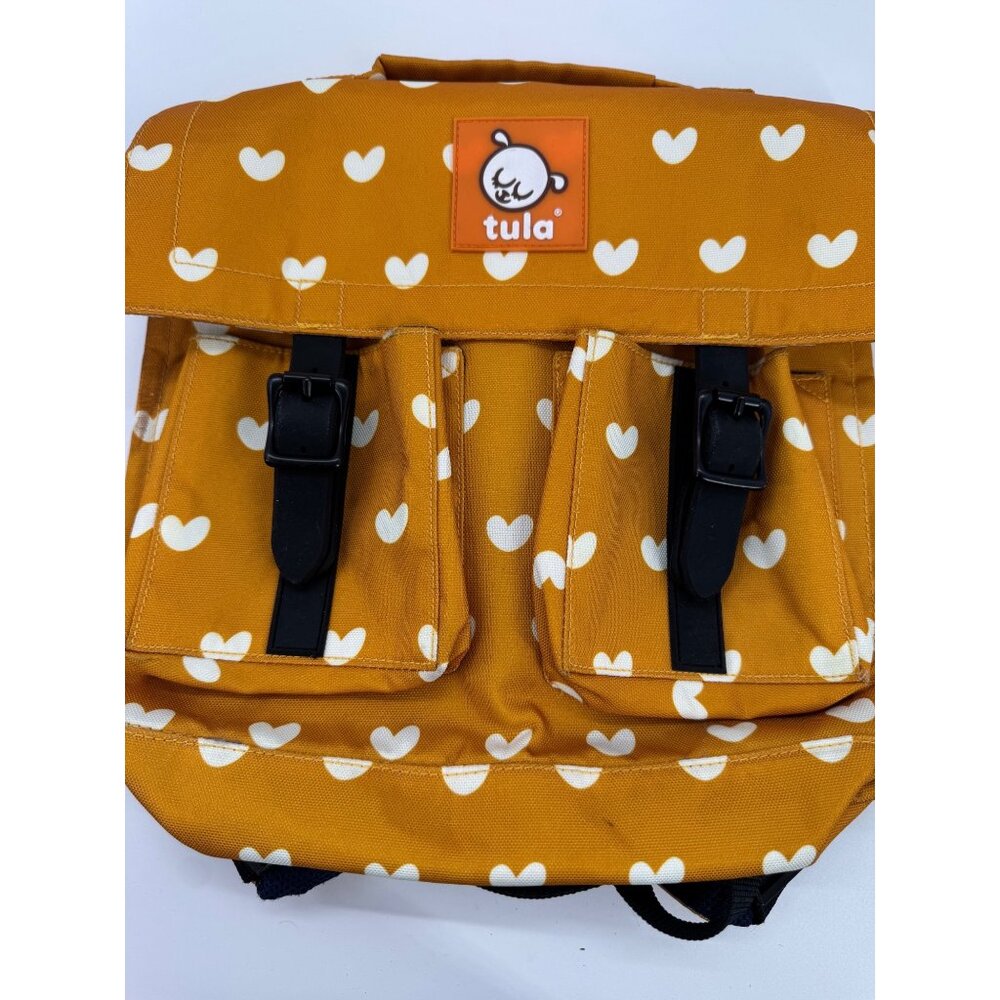 Tula Kids Backpack With Heart Print - Mustard Yellow & White - Dual Buckle Close - Picture 4 of 14